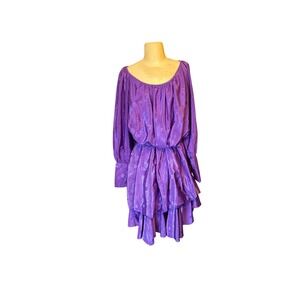 Vintage Purple Floral Print Balloon Sleeve Ruffle Dress lizzy & johny
